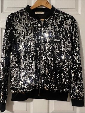 Anna-Kaci Black Sequin Zip-Up Jacket - S